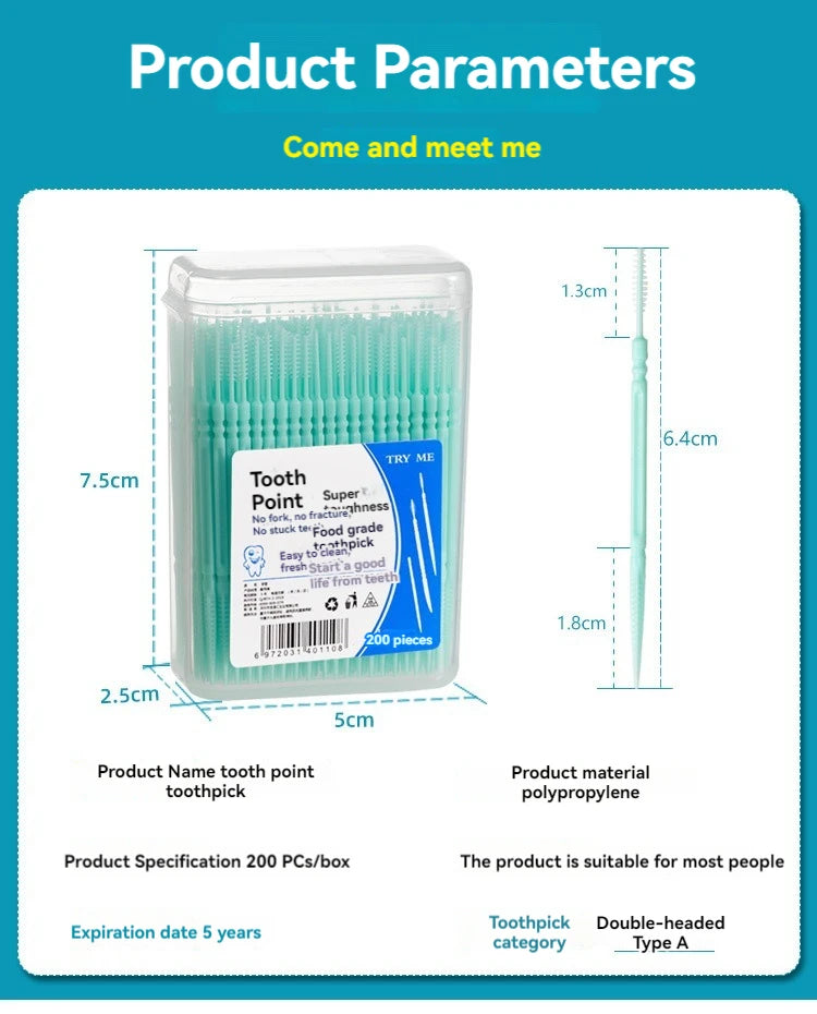 Interdental Brush, Original, 200 pcs, efficient Cleaning Between Teeth, Plaque Remover and Dental flosser for Small Gaps