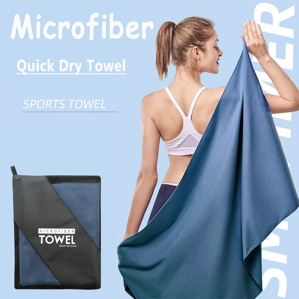 Premium Quick-Dry Sports Towel | 40x80cm | Blue, Grey, Green, Orange | Ideal for Swimming, Gym, Fitness, Camping, Running, Beach